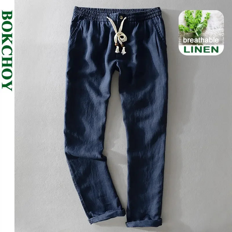 Spring Summer New 100% Linen Casual Pants Men Clothing Thin Loose Oversize Trousers F7409