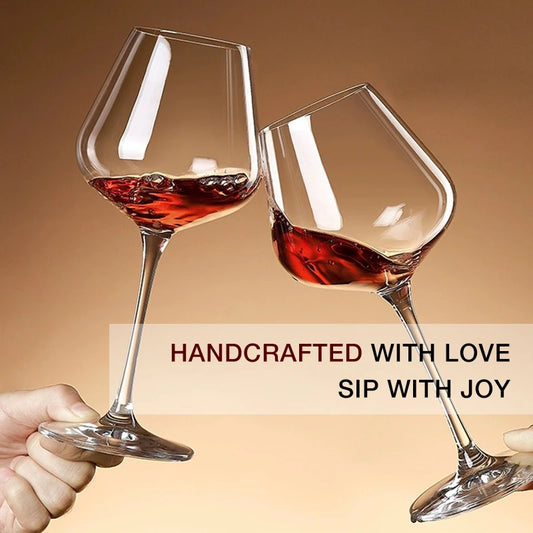 Hand Blown Red Wine Glasses Set of 2 - Ultra-Thin Burgundy Wine Glasses Lead-Free Crystal -Unique Gift for Wedding, Anniversary