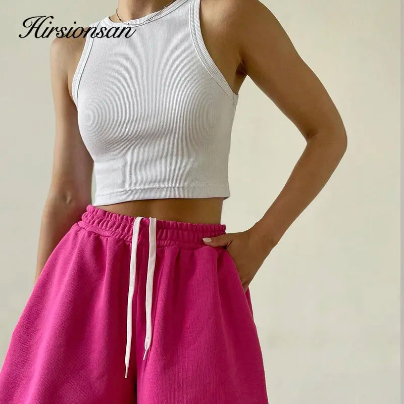 Hirsionsan Cotton Vest Women Summer Slim Sleeveness Tank Y2k Crop Tops for Girl Outfits Solid Female Clothes