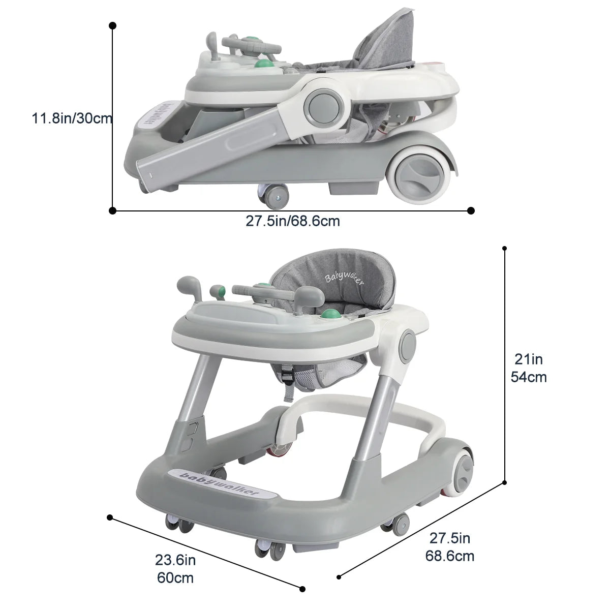 UBRAVOO 2in1 Toddler Push Baby Walker, with Removable Feeding Tray and Music Tray, Foldable Activity Walker for 6-18 Months