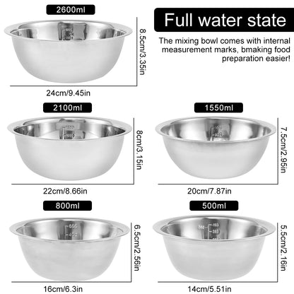 5Pcs Stainless Steel Mixing Bowl Set Fruit Salad Food Tableware Soup Noodles Bowl Kitchen Cooking Baking Tools 14/16/20/22/24cm