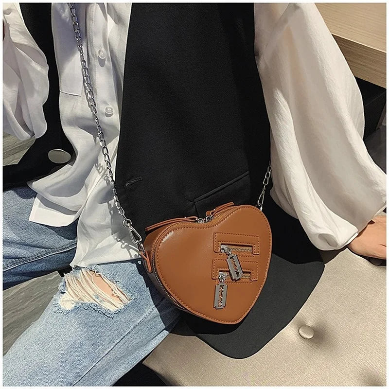 Gothic Heart Blade Zipper Chain Crossbody Bags for Women Girl Casual Shoulder Purses Handbags Techwear Summer Wallet Goth