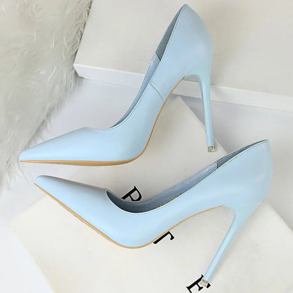 Women 7.5cm 10.5cm High Heels Pumps Lady Wedding Bridal Scarpins Low Heels Plus Size Party Blue Pink Shoes