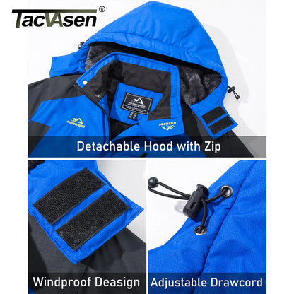 TACVASEN Winter Fleece Lining Parka Waterproof Mens Ski Snowboard Jackets Windproof Removable Hoodie Coats Casual Windbreaker