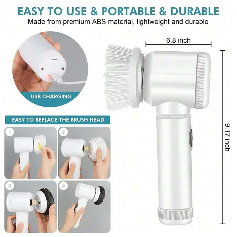 New Electric Spin Scrubber,Bathroom Cleaning Brush Power Scrubber with 5 Replaceable Brush Heads, 5 in 1 Electric Cleaning Brush