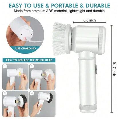 New Electric Spin Scrubber,Bathroom Cleaning Brush Power Scrubber with 5 Replaceable Brush Heads, 5 in 1 Electric Cleaning Brush