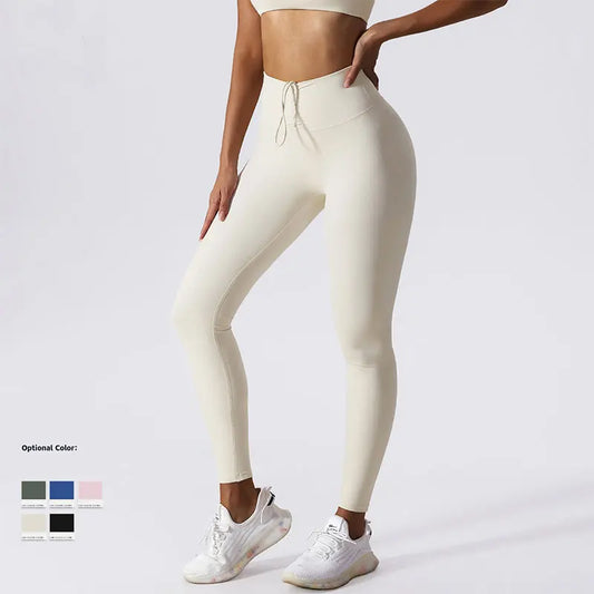 New Drawstring Nude High Waist Yoga Pants Quick Dry Hip Lift Gym Pants Tight Running Leggings Sports Pants for Women