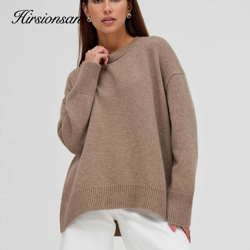 Hirsionsan Oversized Cashmere Autumn Winter Sweater Women Fashion Basic Knitted Pullover Chic Soft Loose Casual Female Jumper