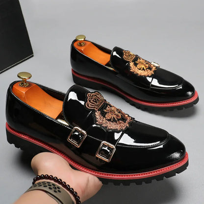 Men's Casual Business Leather Shoes Fashion Embroidery Loafers Men British Style Monk Shoes Mens Slip-on Outdoor Flats