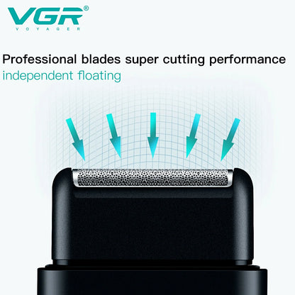 VGR Electric Shaver Professional Beard Trimmer Razor Portable Mini Shaver Reciprocating Shaving 2 Blade USB Charge for Men V-390