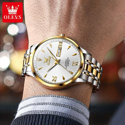 OLEVS 9956 Men's Watch Fashion Business Waterproof Luminous Date Week Display Automatic Mechanical Watch Luxury Gold Men's Watch