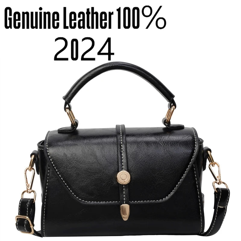 New High Quality Cowhide Women's Handbag Fashionable Casual Female Shoulder Bags Luxury Designer Girls Diagonal Straddle Bag Sac