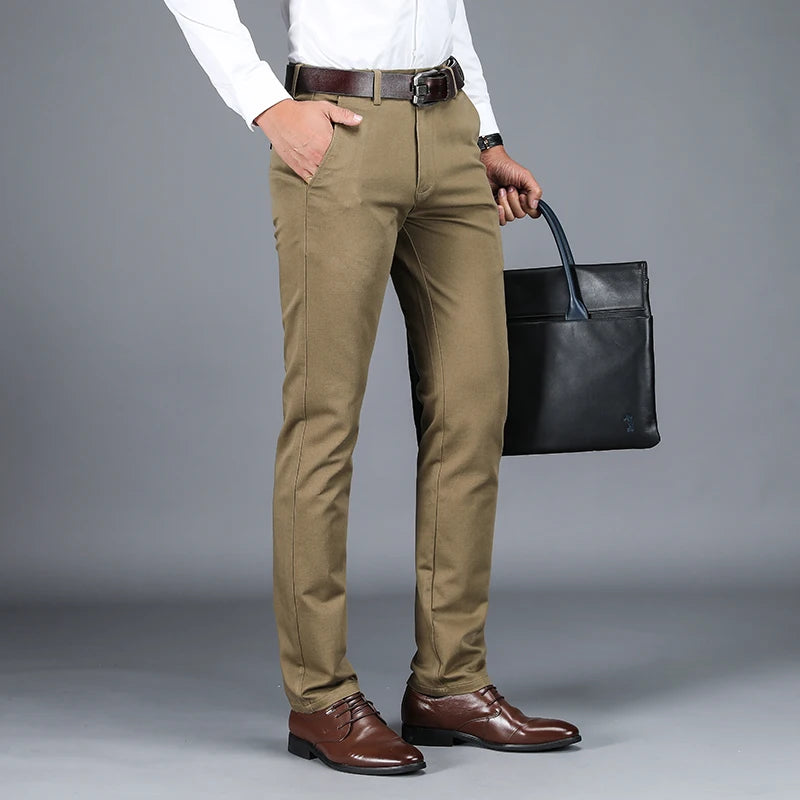 High Quality 98% Cotton Men's Business Formal Office Trousers Classic Fashion Straight Stretch Casual Pants Solid Color Male