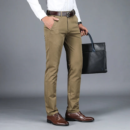 High Quality 98% Cotton Men's Business Formal Office Trousers Classic Fashion Straight Stretch Casual Pants Solid Color Male