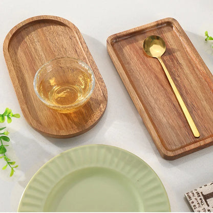 Wooden Serving Tray Solid Wood Pallet Oval/Rectangle Plate Food Dessert Fruit Coffee Tea Cup Dishes Platters Kitchen Accessories