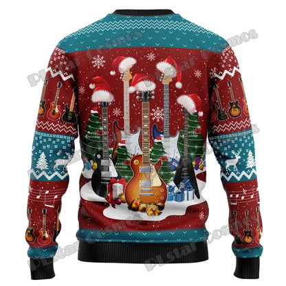 PLstar Cosmos Guitar Christmas Pattern 3D Printed Men's Ugly Christmas Sweater Winter Unisex Casual Warm Knitwear Pullover MY13