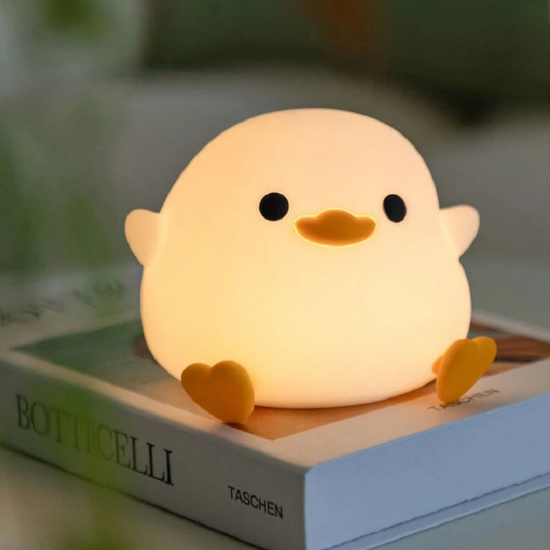 1pc Doudou Duck night light Children's gift soft light eye care USB charging timing automatic clap silicone lamp