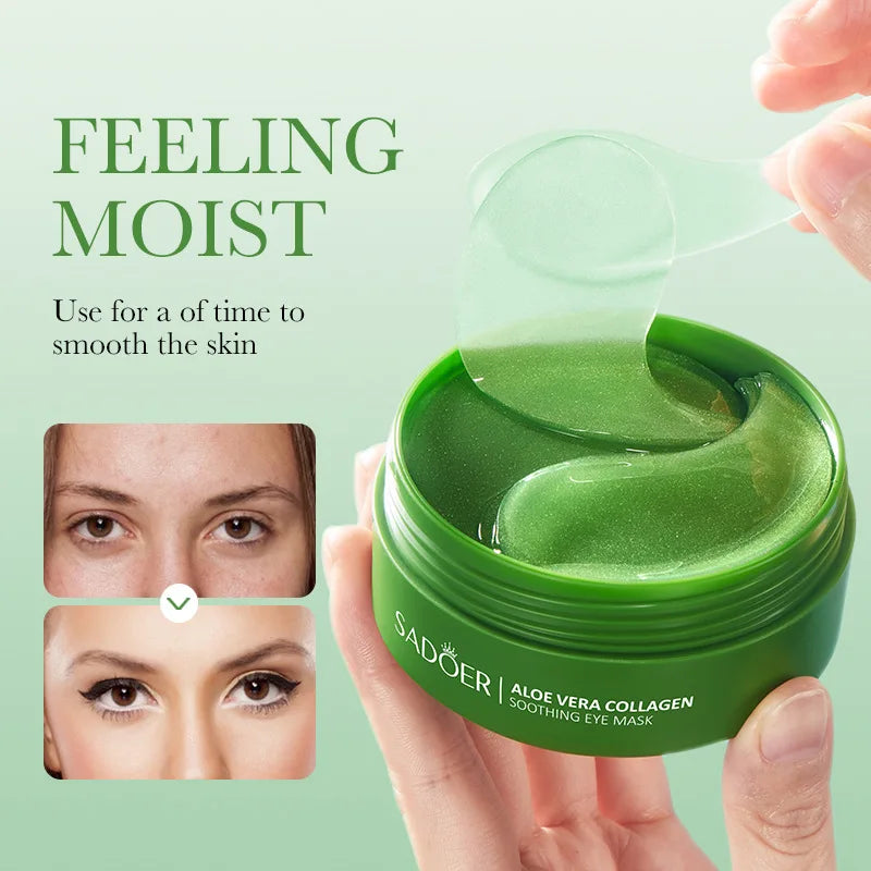 60PCS=30 Pairs Aloe Vera Eye Mask Moisturizing Collagen Hyaluronic Acid Gel Eye Patches Smoothing Repairing Eye Skin Care