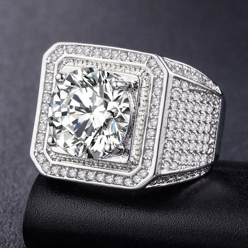 Milangirl Big Hip Hop Rhinestone Men Out Bling Square Ring Pave Setting CZ Wedding Engagement Rings Top Quality