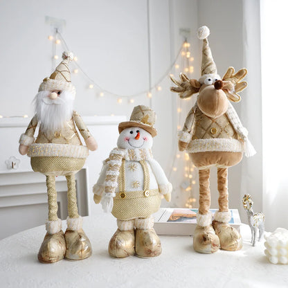 Nordic Style Gold Plush stretch leg Santa Claus Snow Man Elk Doll Christmas Decoration Tree Ornaments 2024Christmas Present