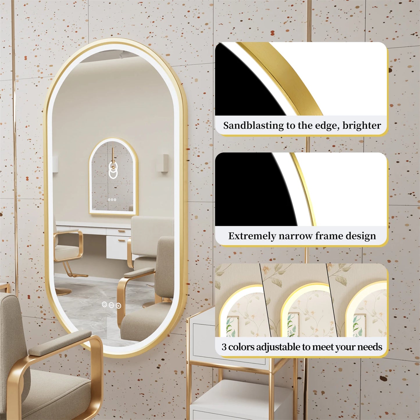 Gold Frame Oval Bathroom Mirror LED Lighted Anti-Fog Smart Vanity Mirror Anti-fog Dimmable Illuminated Innovative Makeup Mirror