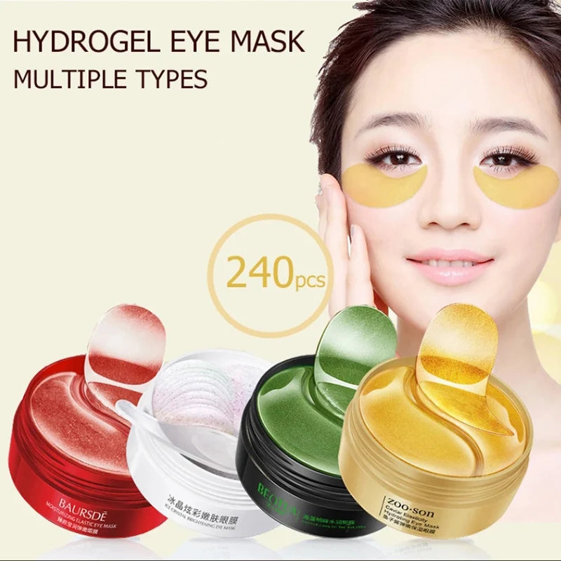 Eye patches Hyaluron Acid & Gold & Seaweed & Black Pearl Hydrating Moisturizing Crystal Collagen Gel Eye Mask 240pcs=120pairs