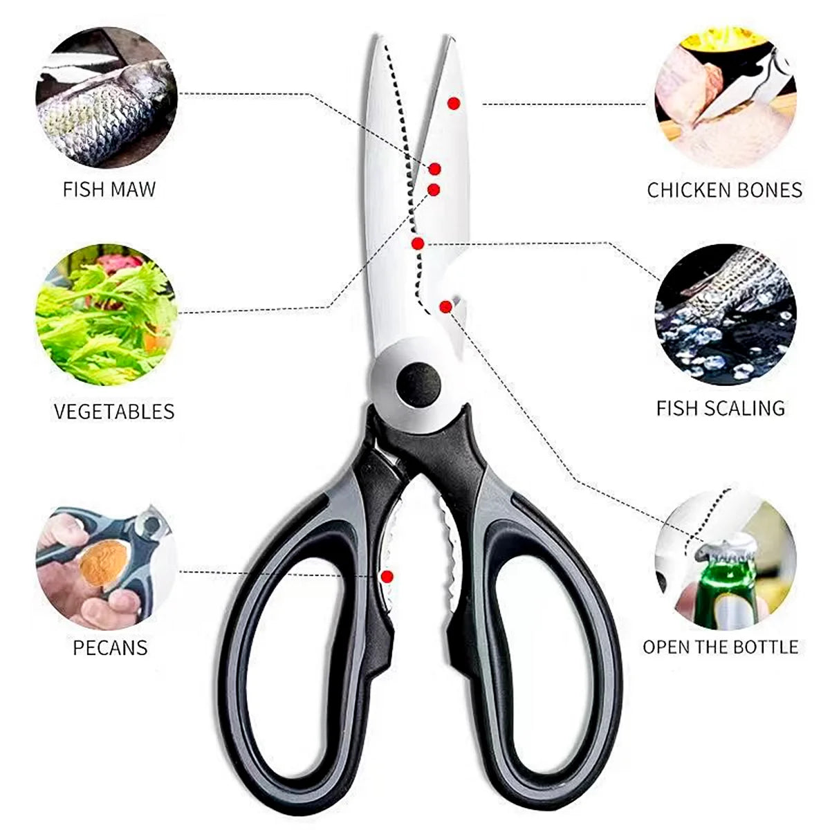 Multifunction Kitchen Scissors Plastic Handle Stainless Steel Scissors Kitchen Tijeras De Cocina Chicken Bone Scissors