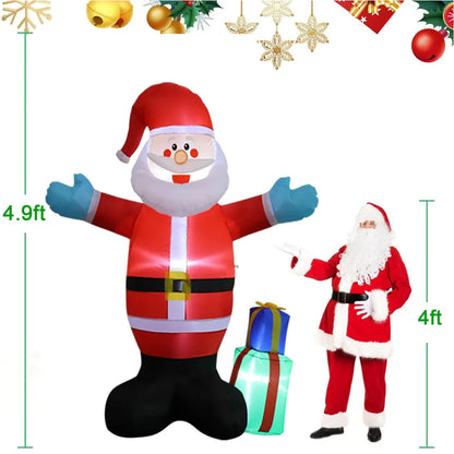 1.5M Christmas Inflatable Santa Gifts Built-in LED Lights Model for Xmas Party Indoor Outdoors Garden Scene Layout Ornament