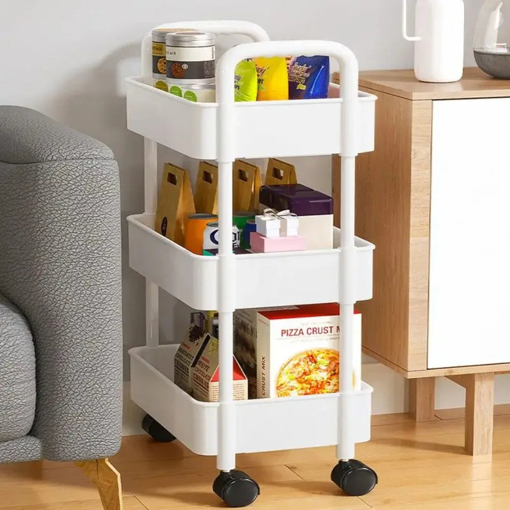 3/4 Tier Mobile Storage Rack Trolley Organizer With Wheels Plastic Kitchen Organizers Household Cart Mobile Trolley Bookshelf