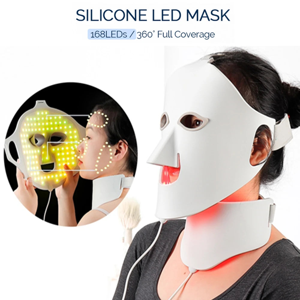 Foreverlily Face Neck Silicone LED Mask 7 Colors LED Light Photon Red Light Therapy 3D Flexible Facial Mask Anti-Ance Skin Care