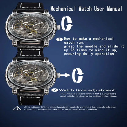 LONGLUX automatic watch retro style mechanical wristwatches skeleton carve waterproof leather mens watch