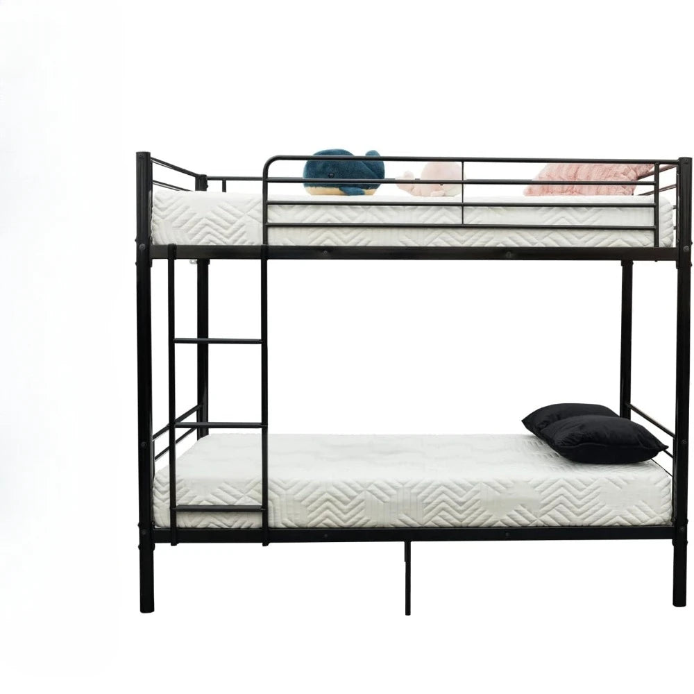 Bunk Bed Twin Over Twin, Twin Bunk Beds for kids/Teens/Adults, Flat Ladder and High Guardrail, Metal Bunk Bed with Stairs, Black