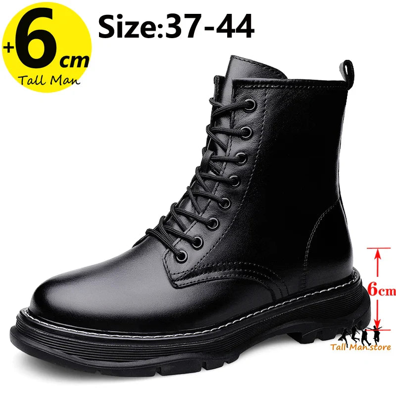 Leather High Top Boots Height Increase 2.3"