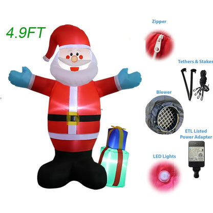 1.5M Christmas Inflatable Santa Gifts Built-in LED Lights Model for Xmas Party Indoor Outdoors Garden Scene Layout Ornament