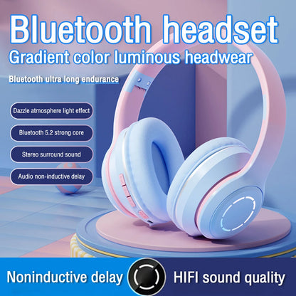 Gradient Color Bluetooth Headphone Wireless Music Headset LED Light With Mic Gamer Earphone Kids Lovely Christmas Gifts