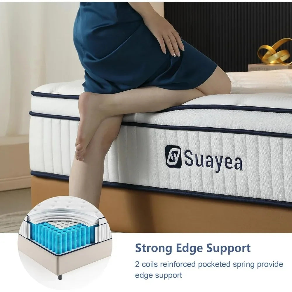 10 Inch King Size Mattress in a Box, Strength Hybrid Mattress with Pocket Spring and Soft Foam, Ultimate Motion Isolation