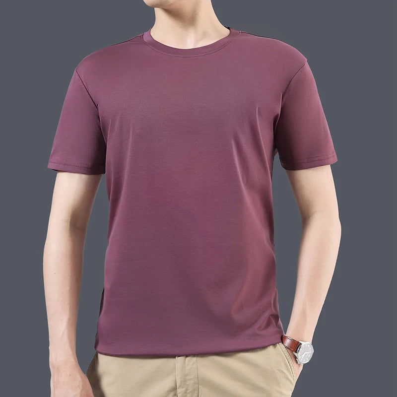 MVLYFLRT 100% Pure Cotton T-Shirt Men's Round Neck Pullover Vest Casual Loose Solid Color Short Sleeved Summer New T-Shirt