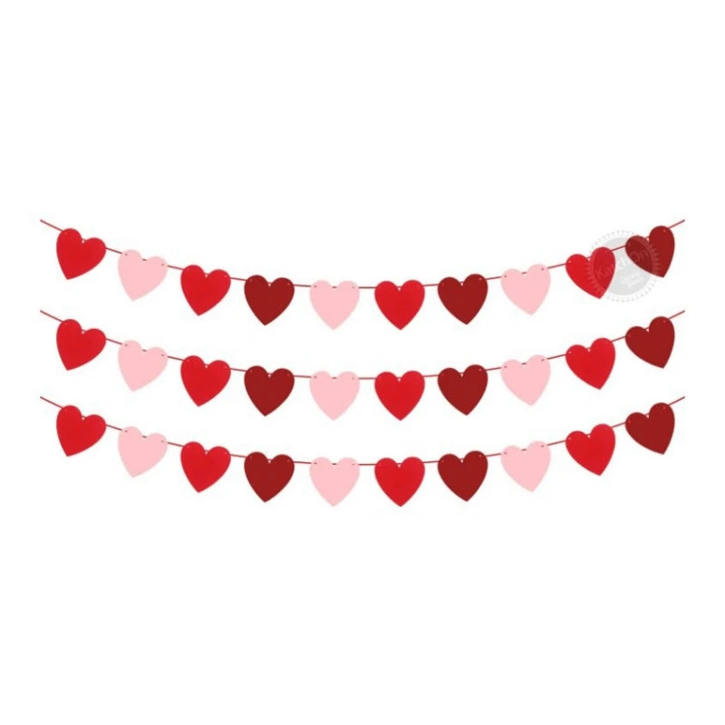 Valentines Day Red Heart Banner Garland Bunting Love Heart Paper Banner Valentines Day Decoration Birthday Party Banner String