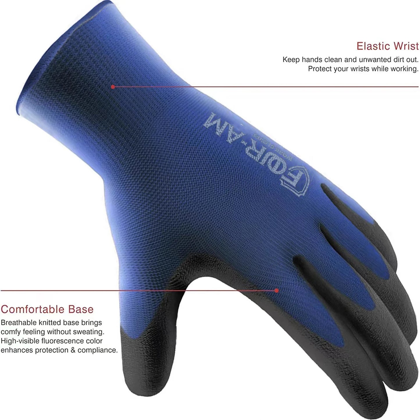 3/12Pairs Ultra-Thin PU Coated Work Gloves, Excellent Grip Gloves, Nylon Shell Black Polyurethane Coated Safety Work Gloves