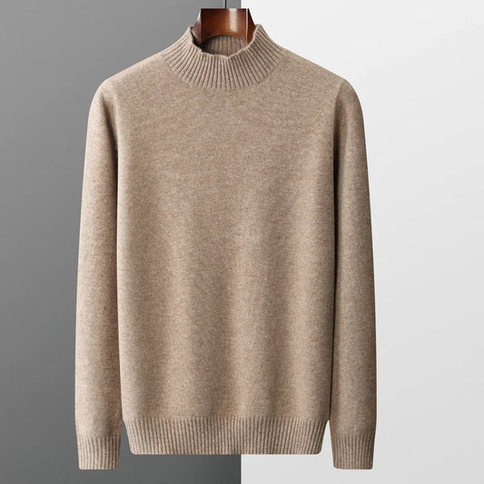 100% Pure Wool Cashmere Sweater Men's Half Turtleneck Pullover Casual Fashion Thickening Tops Knit Loose Patchwork Men's Jacket