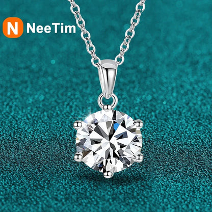 NeeTim 4ct 10mm Moissanite Necklace For Women 925 Sterling Silver Lab Diamond with Gold Plated Pendant Wedding Party Jewelry