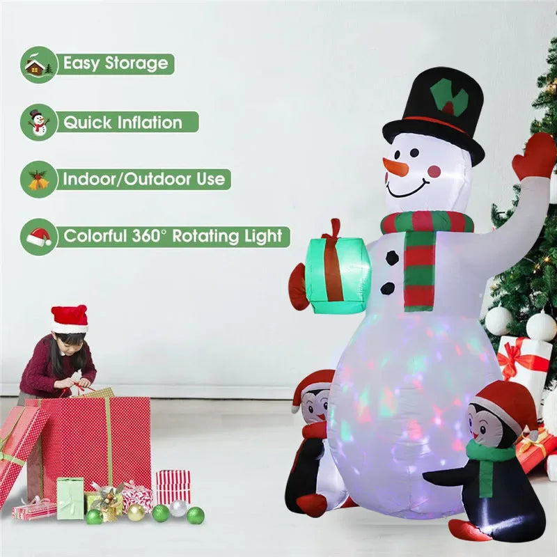 1.8m Christmas Decoration Inflatable Toy Gift Snowman Penguin Built-in LED Lights Indoor Outdoor New Year Party Garden Decor