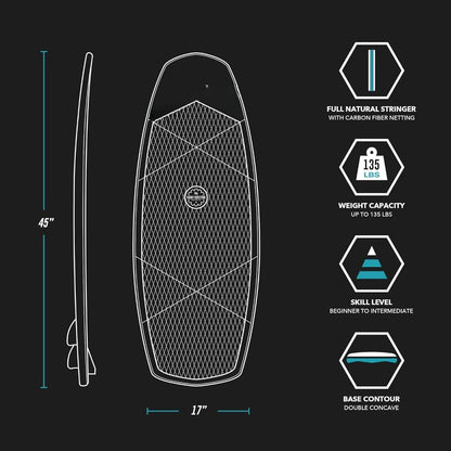 Wakesurf Board – 3’ 9” Kids Wake Surfboard, Child Sized Wakesurfer, Fins and Fin Tool Included