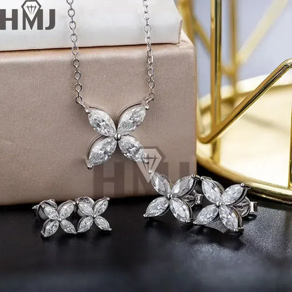 Real Marquise Moissant D Color Earrings Necklace 100% 925 Sterling Silver Plated 18K Gold Engagement Wedding Party Fine Jewelry