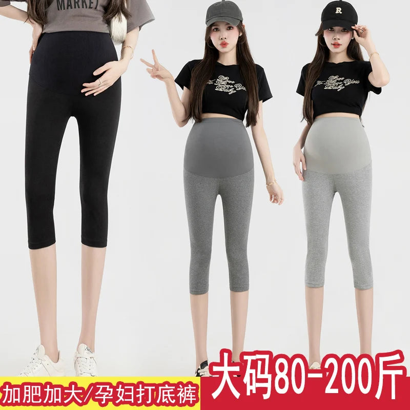 Summer Maternity 95% Cotton Leggings Stretched Pregnant Woman Belly Pants Skinny Mid-calf Sports Trousers Capri Pants Thin