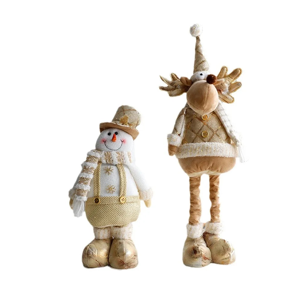 Nordic Style Gold Plush stretch leg Santa Claus Snow Man Elk Doll Christmas Decoration Tree Ornaments 2024Christmas Present