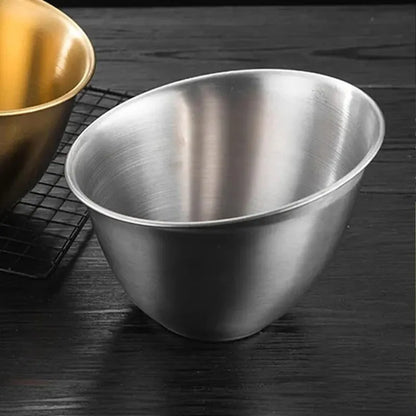 Stainless Steel Slant Mouth Bowl Thickened Fruit Salad Vegetable Bowl Hot Pot Restaurant Slant Mouth Multi-purpose Mixing Bowl