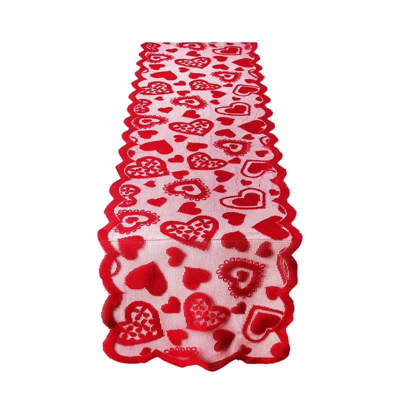 Valentine's Day Decoration Table Runner Romantic Lace Red Heart Love Table Cover Valentine Wedding Anniversary Party home decor