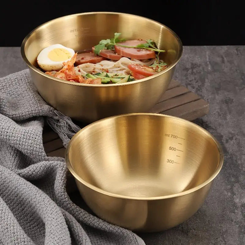 17-25cm Stainless Steel Gold And Silver Salad Bowl Rice Noodles Lamian Noodles Bowl Kitchen Tableware Food Container