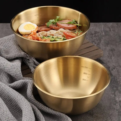 17-25cm Stainless Steel Gold And Silver Salad Bowl Rice Noodles Lamian Noodles Bowl Kitchen Tableware Food Container